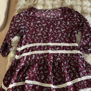 Floral Burgundy & Cream Boho Dress